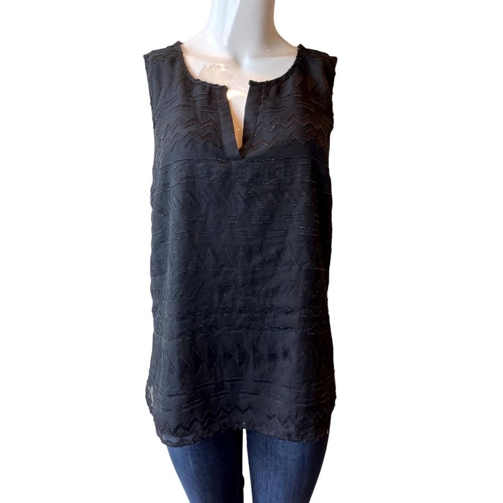 Market Spruce Women's Tank Top Beaded Chevron SFT9181 Split V Neck Black Size XL